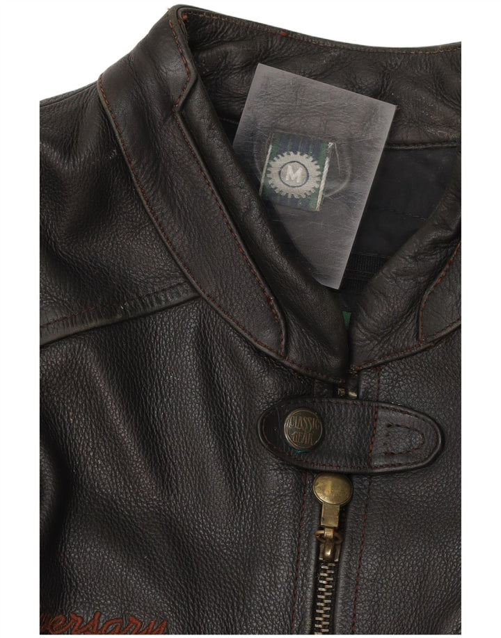 Classic Gear Herren-Leder-Racer-Jacke, UK 38, mittelschwarzes Leder