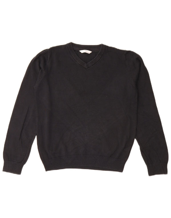 Marks & Spencer Mädchen-Pullover mit V-Ausschnitt, 11–12 Jahre, schwarze Baumwolle