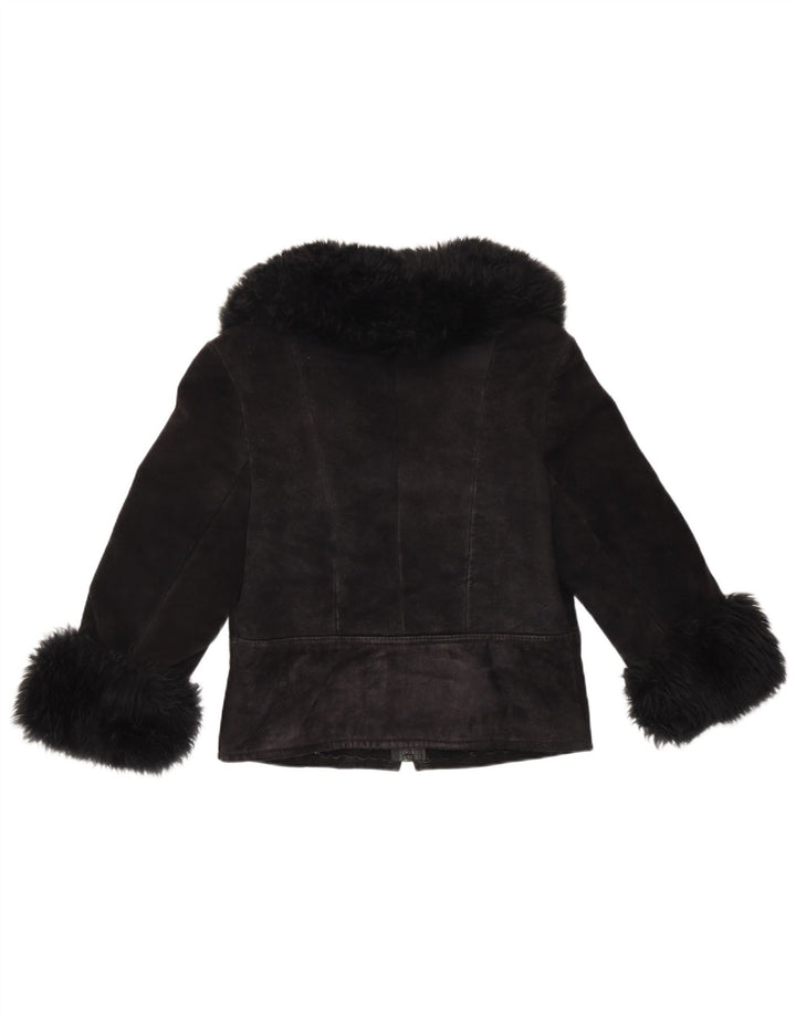 Vintage Damen 3/4 Ärmel Wildlederjacke UK 10 Small Schwarz