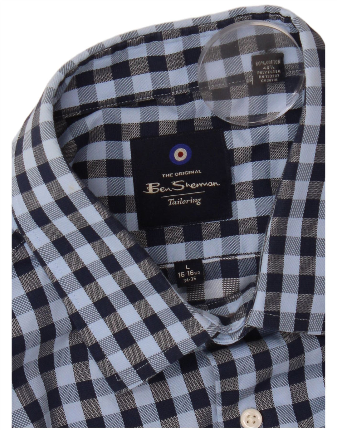 Ben Sherman Herrenhemd, Größe 16 1/2, große blaue Gingham-Baumwolle