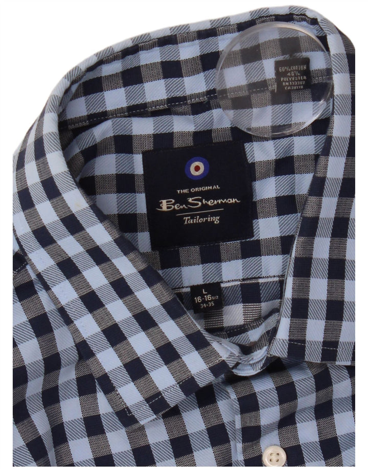 Ben Sherman Herrenhemd, Größe 16 1/2, große blaue Gingham-Baumwolle