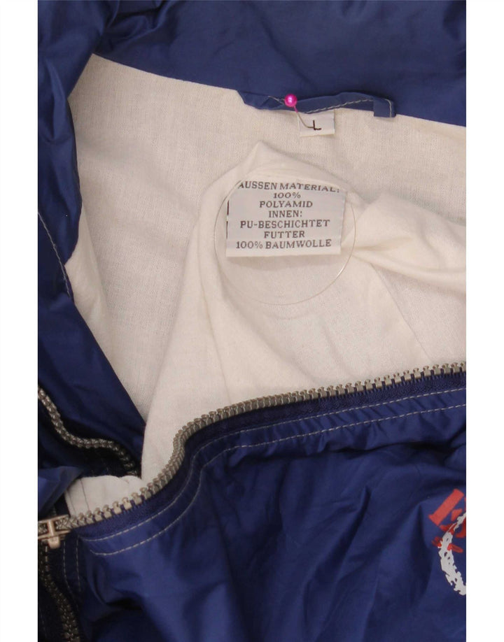 Essential Mens Graphic Hooded Rain Jacket UK 40 Large Blue Polyamid