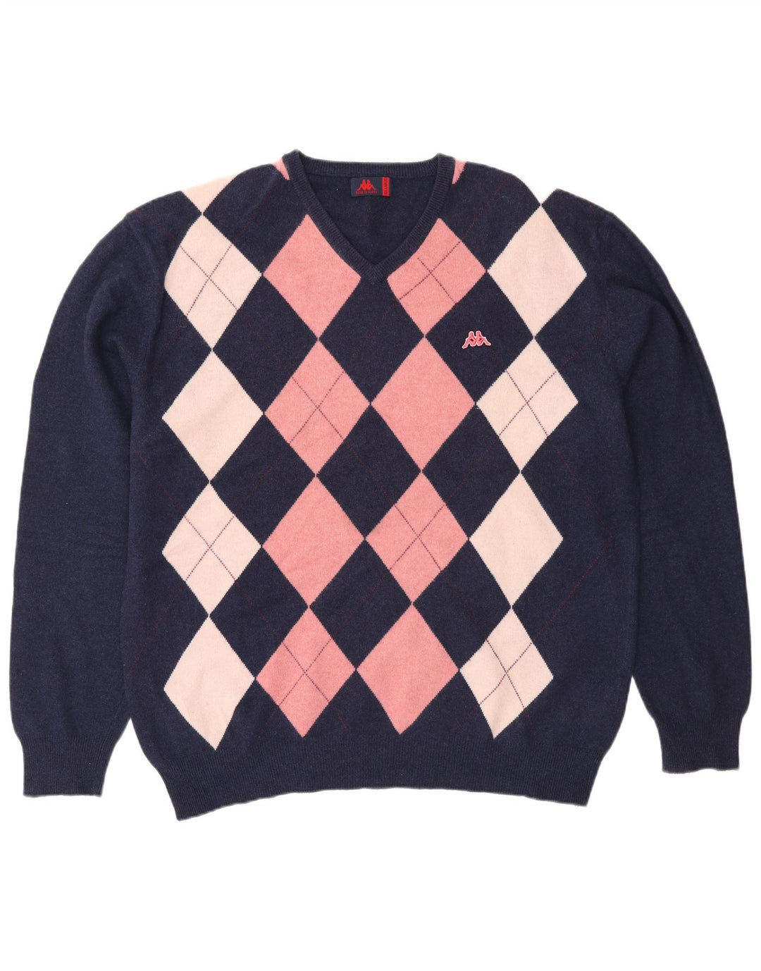 Kappa Herren-Pullover mit V-Ausschnitt, 2XL, Marineblau, Argyle-/Diamantwolle