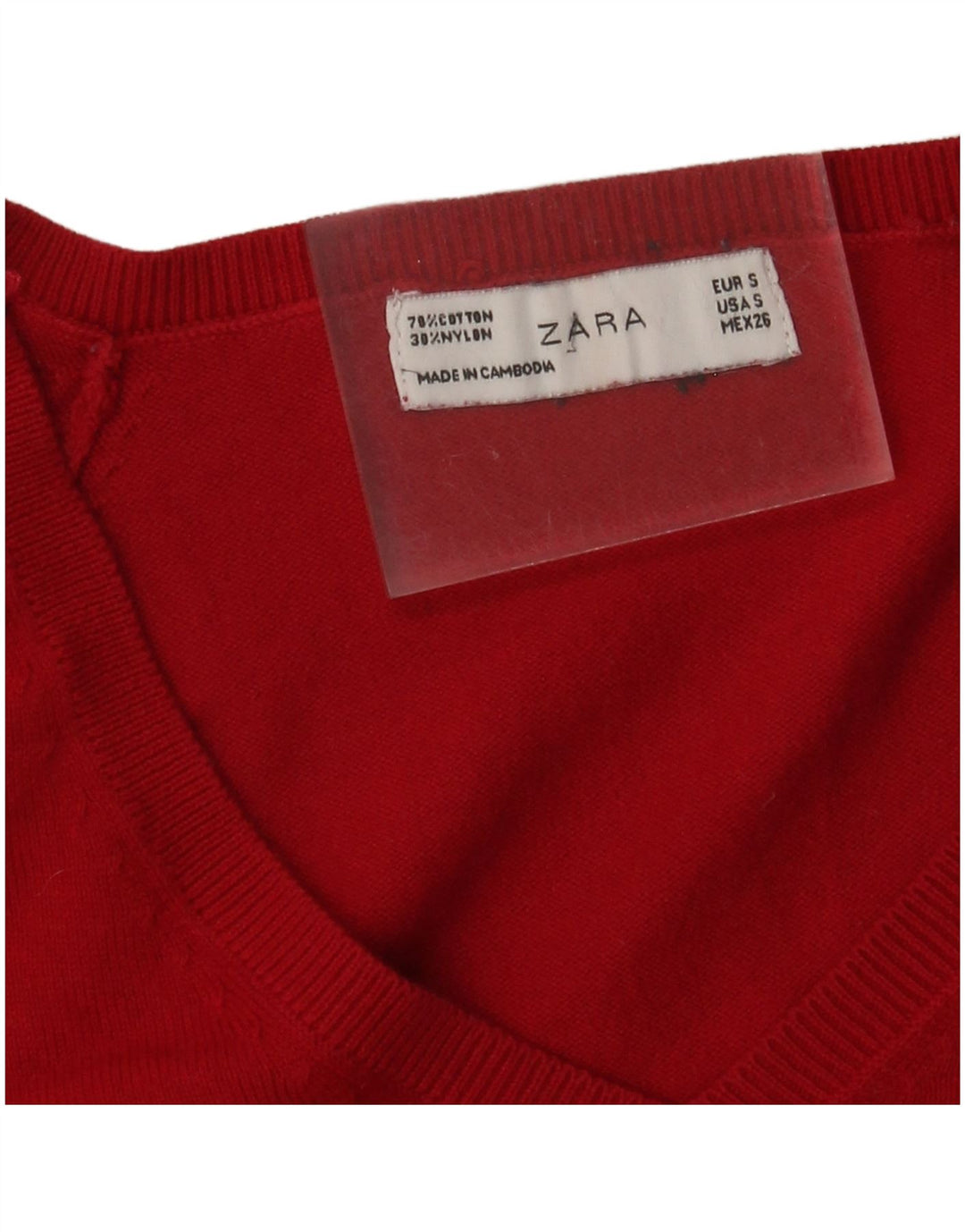 Zara Damen-Pullover mit V-Ausschnitt, Gr. 8, Größe S, rot, Baumwolle