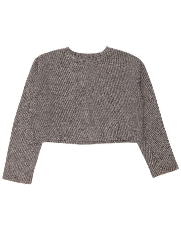 Zara Damen Crop Top Langarm UK 16 Large Grau