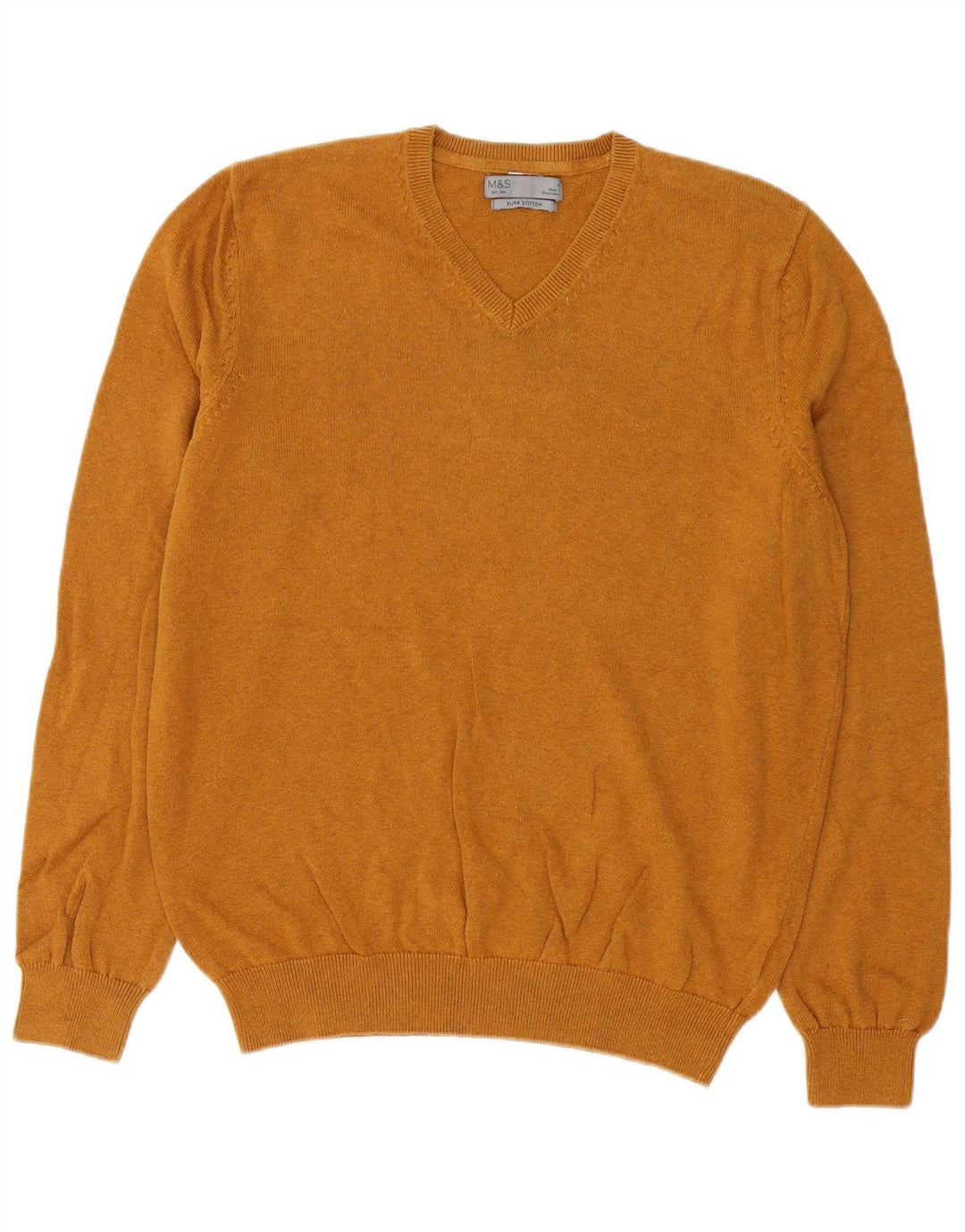 Marks & Spencer Herren-Pullover mit V-Ausschnitt aus mittelbrauner Baumwolle