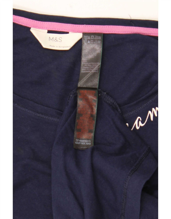 Marks & Spencer Damen Top Langarm UK 14 Medium Marineblau Baumwolle
