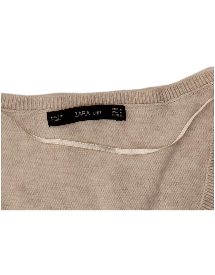 Zara Damen-Pullover, übergroß, V-Ausschnitt, Gr. 14, Mittelbeige