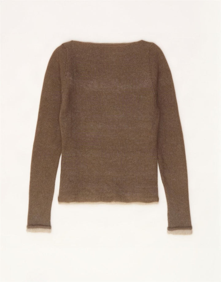 Vintage Damen Pullover mit U-Boot-Ausschnitt, Gr. 8, Klein, Braun