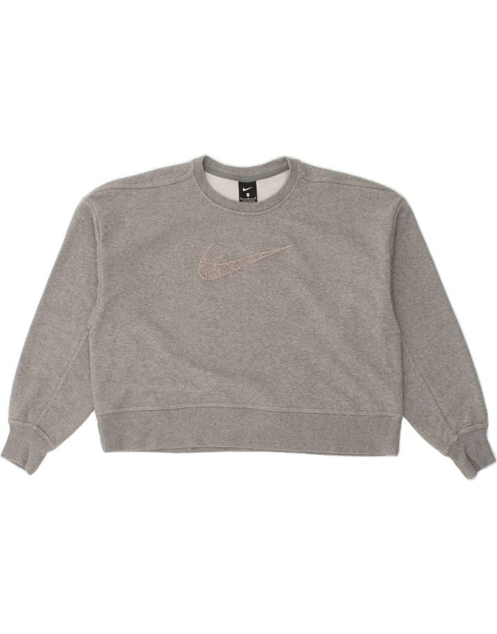 NIKE Womens Oversized Crop Graphic Sweatshirt Jumper UK 14 Medium Grey Vintage Nike and Second-Hand Nike from Messina Hembry 
