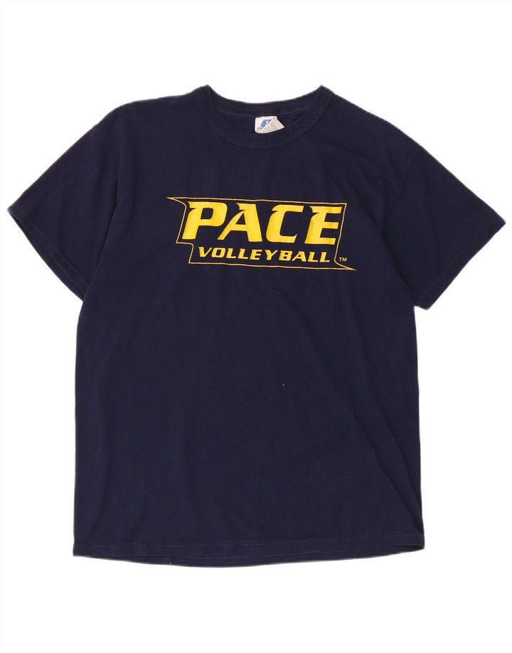 RUSSELL ATHLETIC Mens Graphic T-Shirt Top Medium Navy Blue Cotton