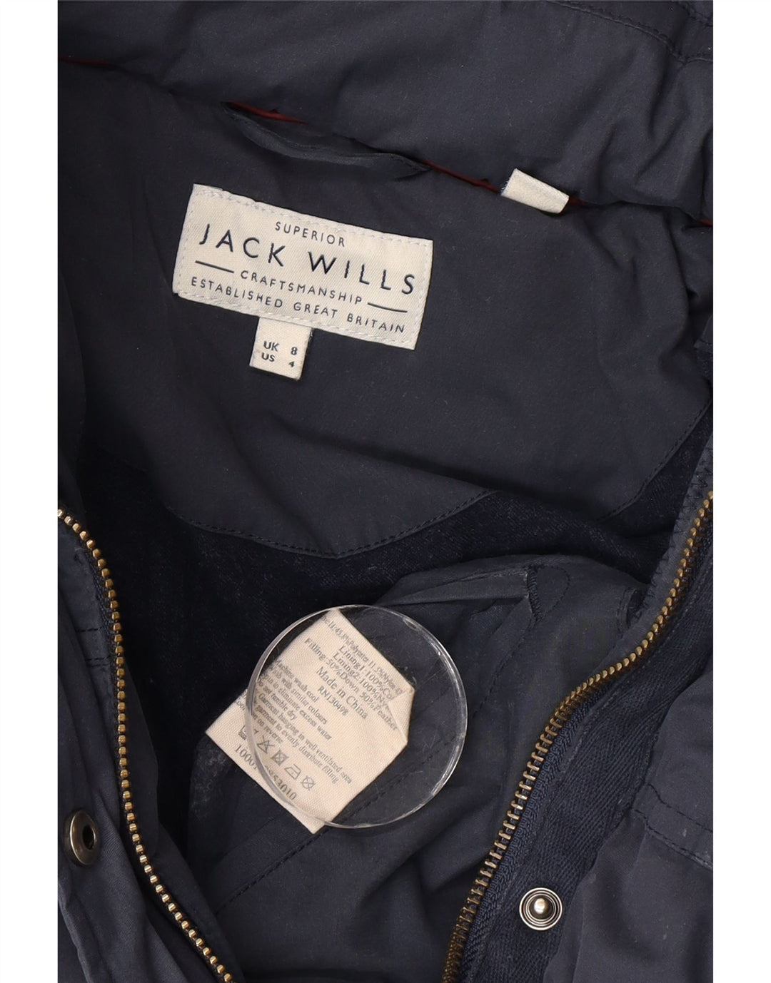 Jack Wills Wattierte Damenjacke mit Kapuze, Größe S, Marineblau, Polyester