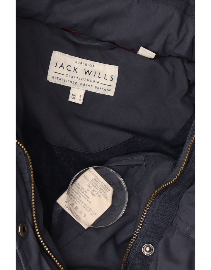 Jack Wills Wattierte Damenjacke mit Kapuze, Größe S, Marineblau, Polyester