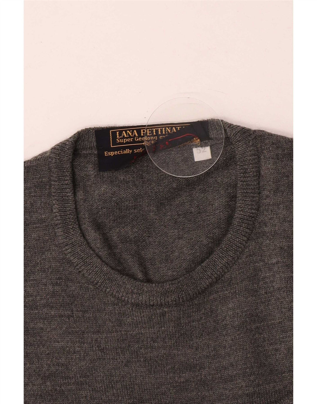 Rodrigo Herren-Pullover mit Rundhalsausschnitt, Größe 52, groß, graue Schurwolle
