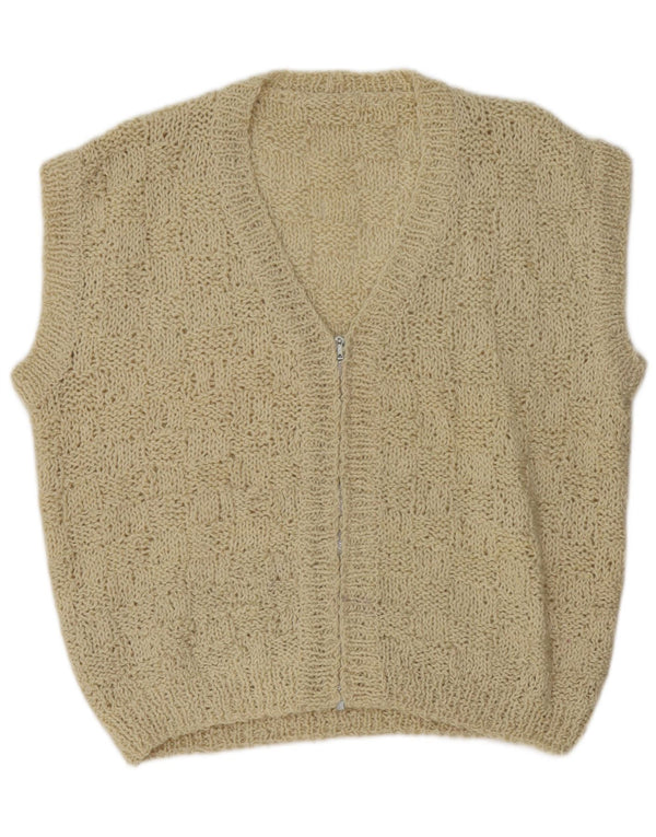 Vintage Damen Übergroßer ärmelloser Cardigan-Pullover UK 18 XL Off White