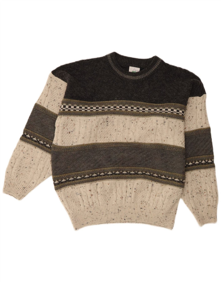 Neuer Fast Herren-Pullover mit Rundhalsausschnitt, groß, Beige, Farbblock-Acryl