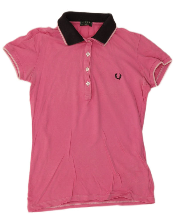 Fred Perry Damen-Poloshirt UK 14 Mittelrosa Colourblock-Baumwolle