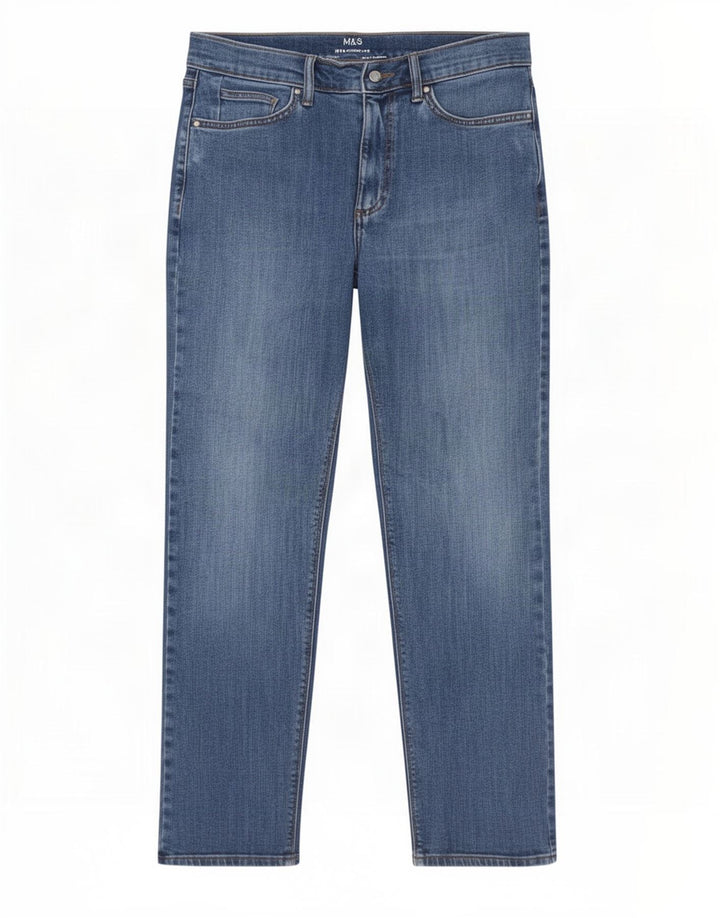 Marks & Spencer Herren Straight Jeans W30 L29 Blaue Baumwolle