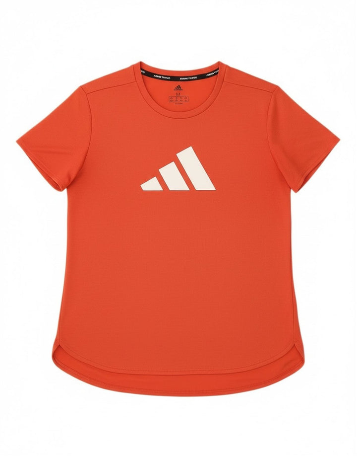 Adidas Damen Graphic T-Shirt Top UK 12/14 Medium Orange Polyester