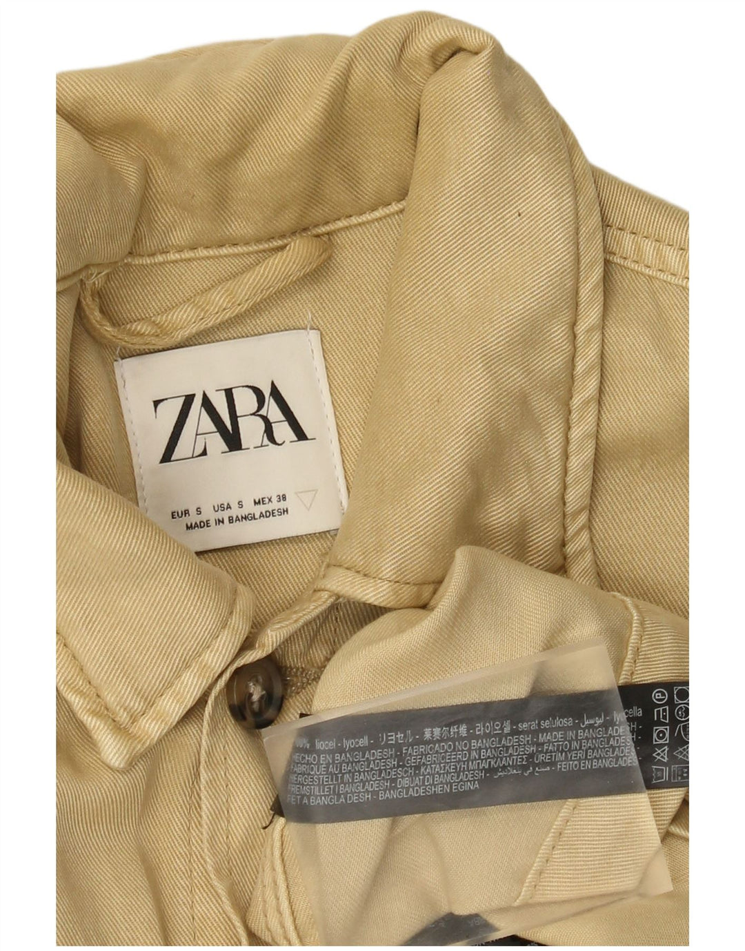 Zara Herren Utility Jacke UK 36 Small Beige Lyocell