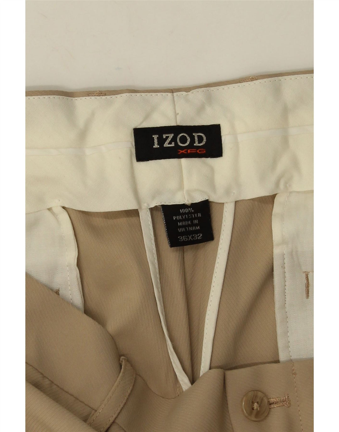 Izod Herren gerade Chinohose W36 L32 Beige Polyester