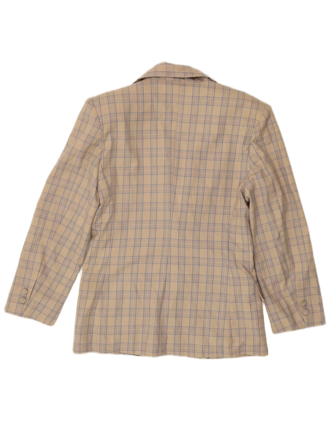 Okay Damen-Blazer mit 2 Knöpfen, IT 44, mittelbeige karierte Wolle