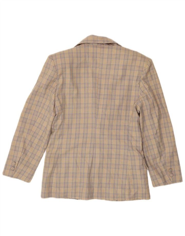 Okay Damen-Blazer mit 2 Knöpfen, IT 44, mittelbeige karierte Wolle