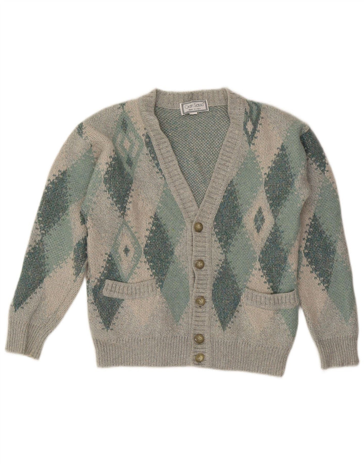 Gran Sasso Herren-Cardigan-Pullover Mittelgraue Argyle-/Diamantwolle