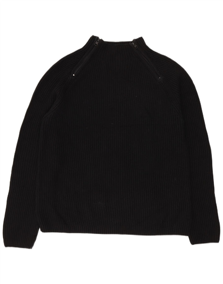 Zara Herren-Pullover mit Reißverschluss am Hals, groß, aus schwarzer Baumwolle