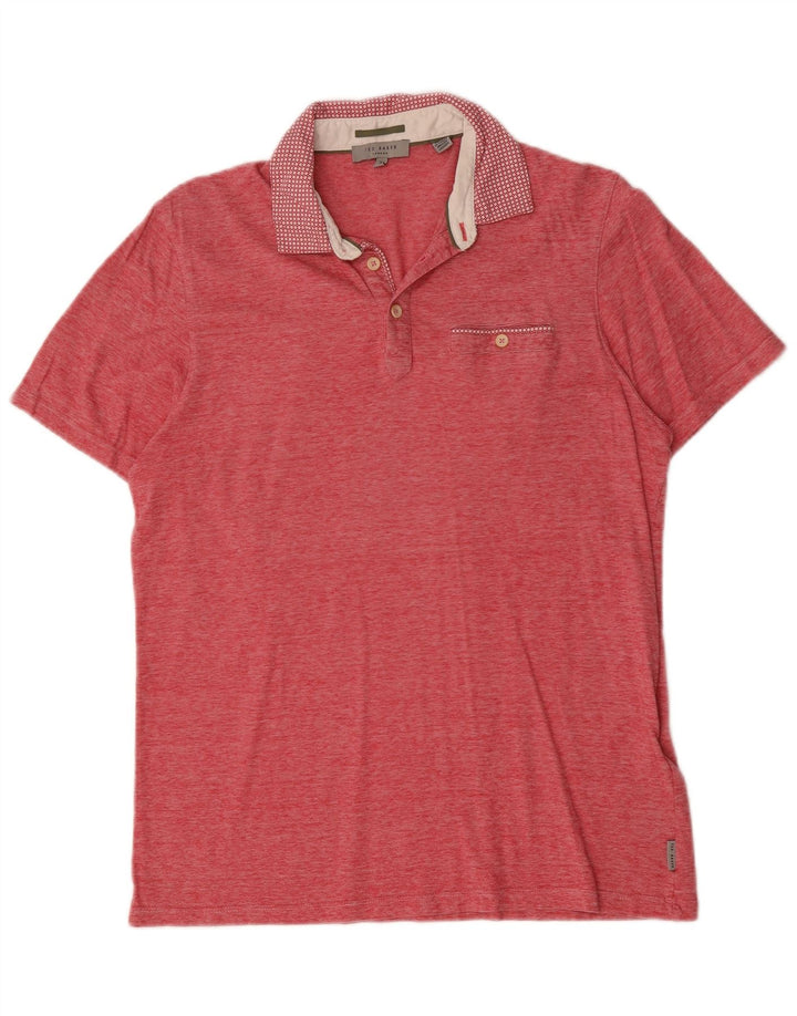TED BAKER Mens Polo Shirt Size 3 Medium Red Flecked Cotton