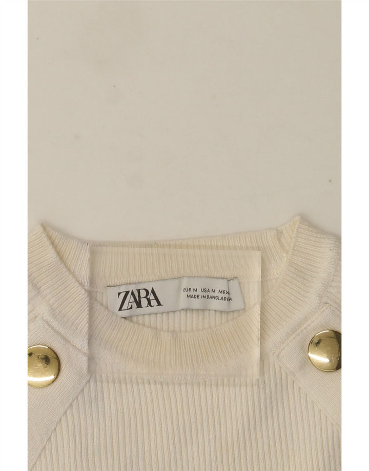Zara Damen Crop Crew Neck Pullover Pullover UK 12 Mittelweiß