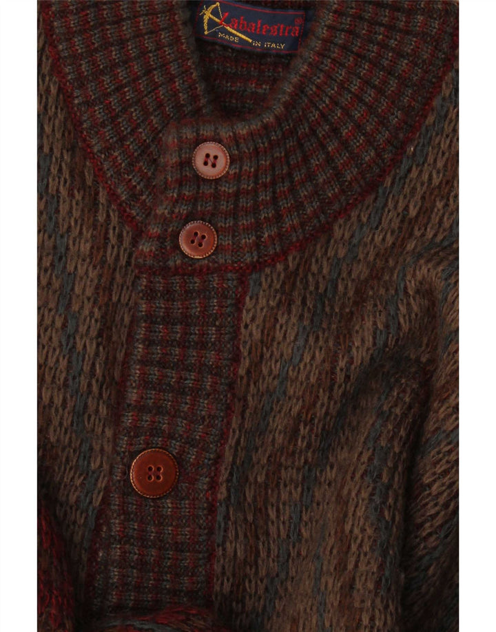 Vintage Herren Cardigan Pullover Medium Burgund Geometrisch