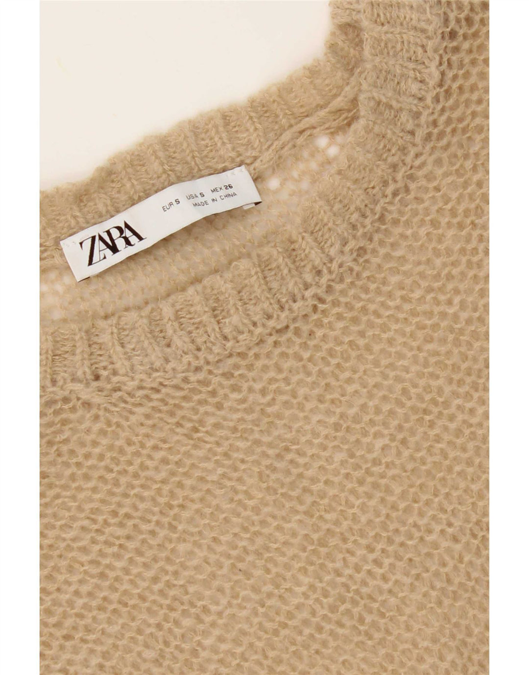 Zara Damen Durchsichtiges Top Langarm UK 10 Small Beige