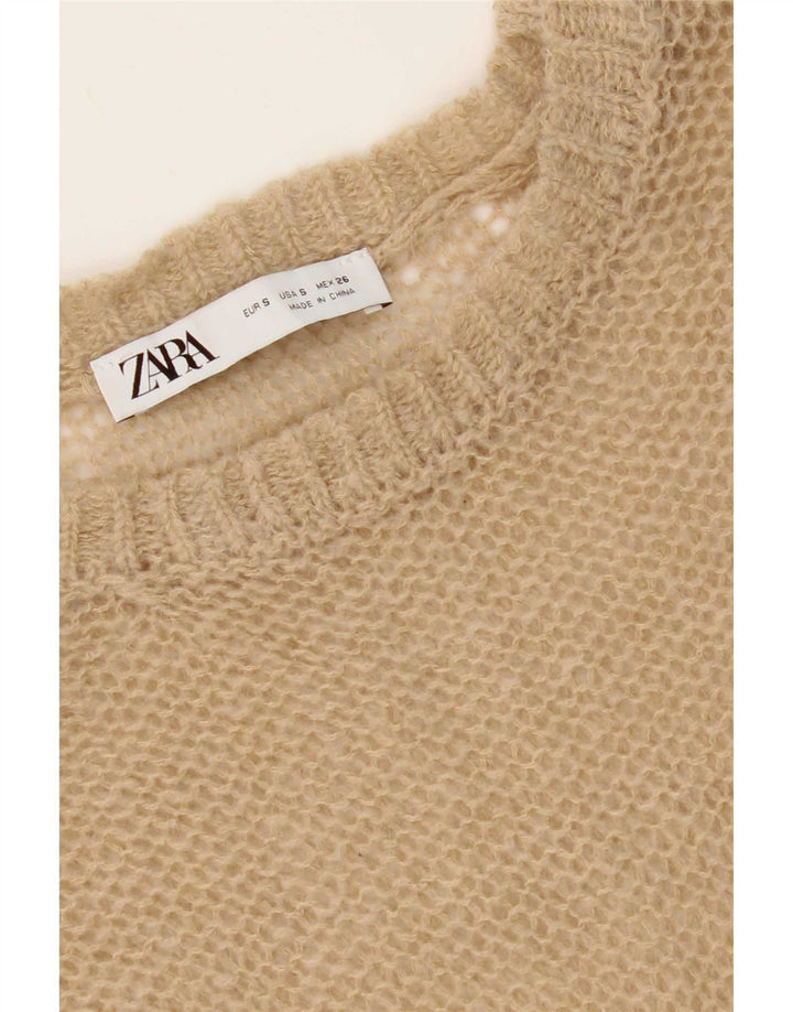 Zara Damen Durchsichtiges Top Langarm UK 10 Small Beige