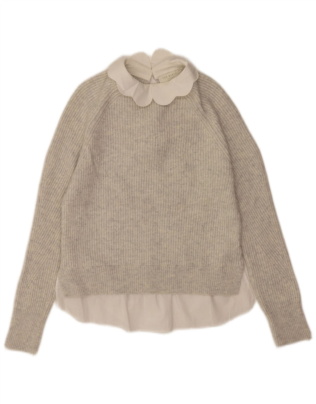 Ted Baker Damen-Pullover in Übergröße mit Rundhalsausschnitt, US 0 2XS, graue Wolle
