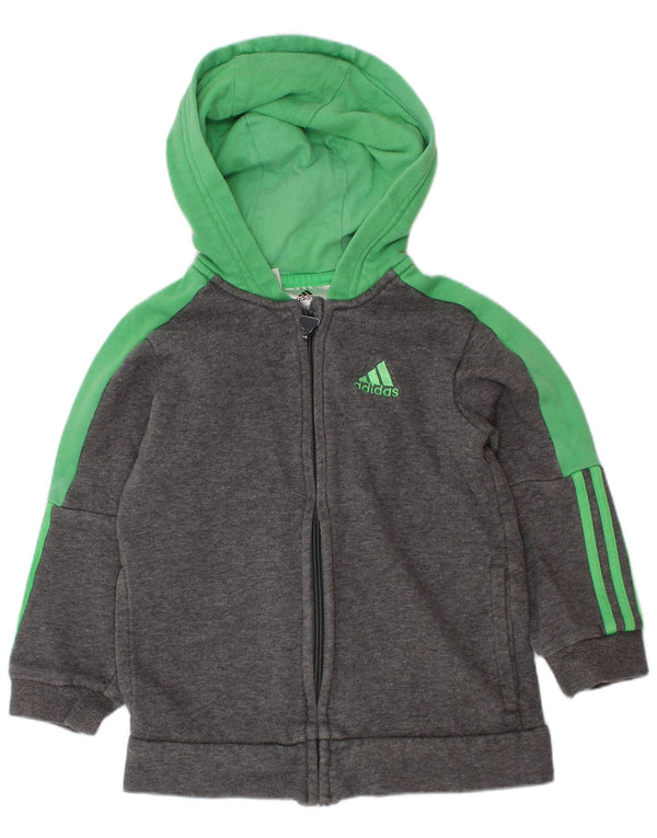 ADIDAS Jungen-Kapuzenpullover mit Reißverschluss, 2–3 Jahre, graue Farbblock-Baumwolle
