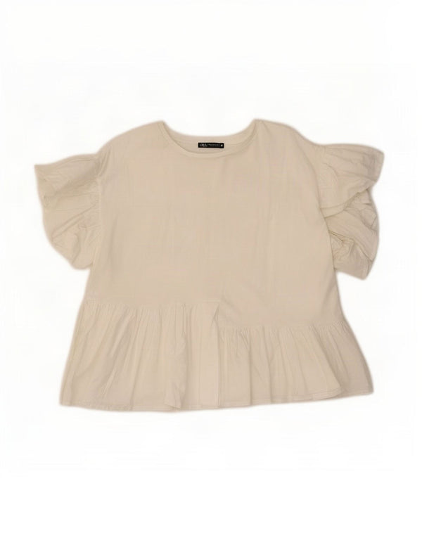 Zara Damen Blusentop UK 14 Mittelweiße Baumwolle