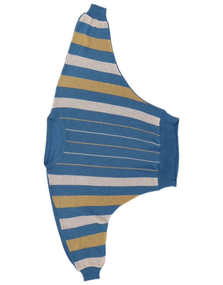 VINTAGE Damen Pullover mit Fledermausärmel und U-Boot-Ausschnitt, Größe 40, klein, blau gestreift