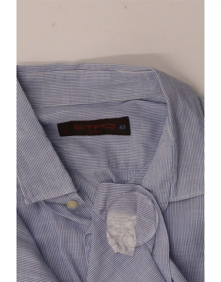 Etro Herrenhemd, Größe 43, große blaue Nadelstreifen-Baumwolle
