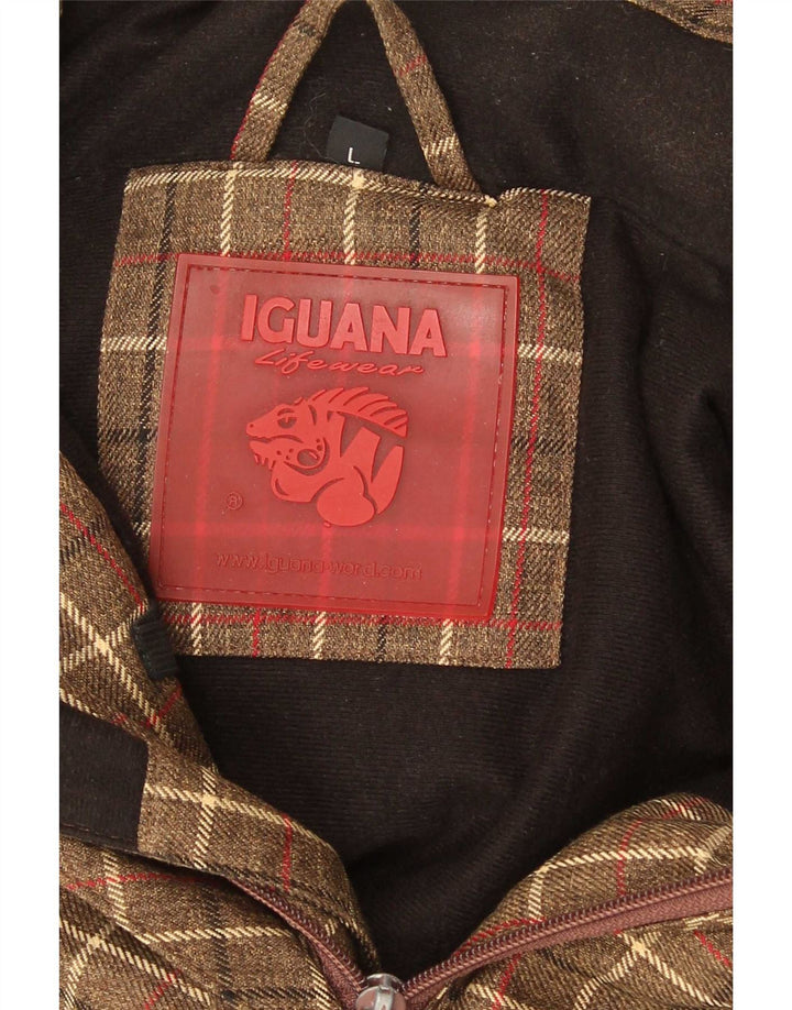 Iguana Herren-Windbreakerjacke mit Kapuze, UK 40, groß, braun kariert, Polyester
