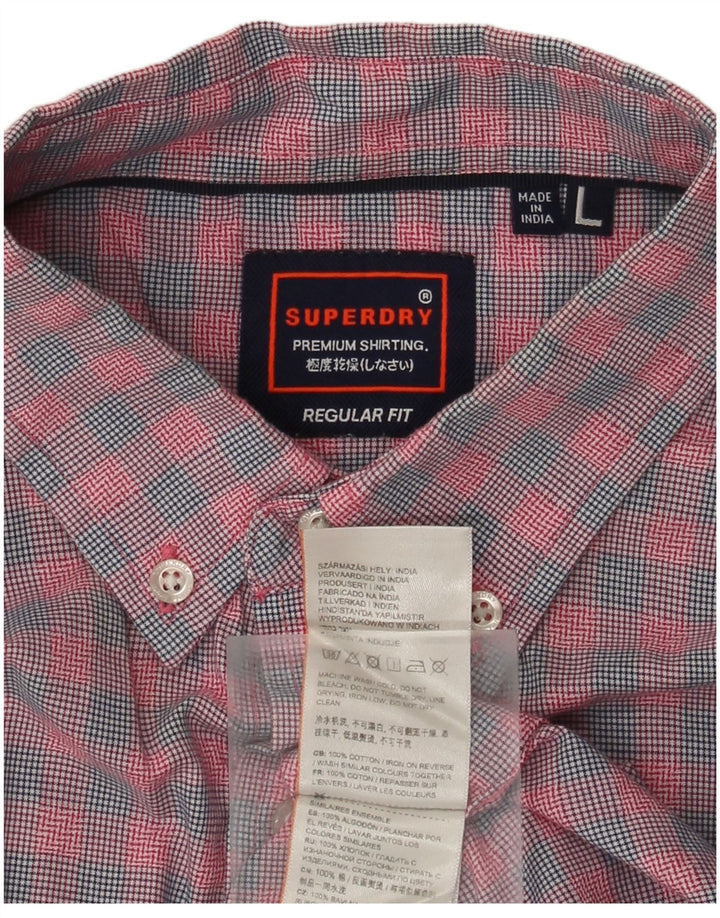 Superdry Herren Kurzarm-Hemd mit normaler Passform, groß, rosa kariert, Baumwolle