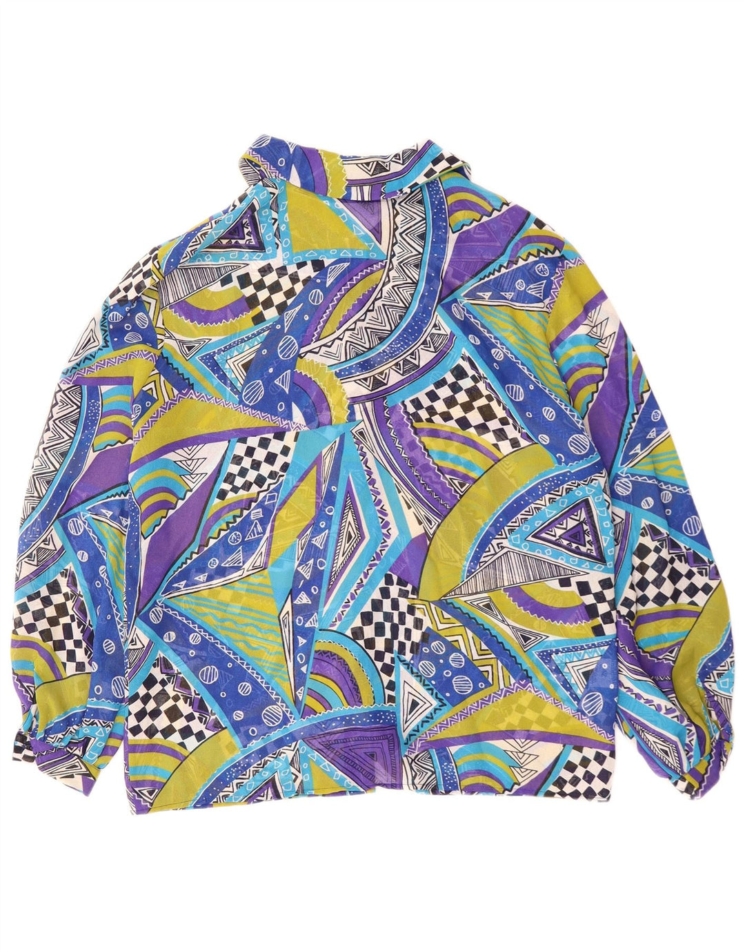 VINTAGE Damen Hemdbluse IT 42 Mittelblaues geometrisches Polyester