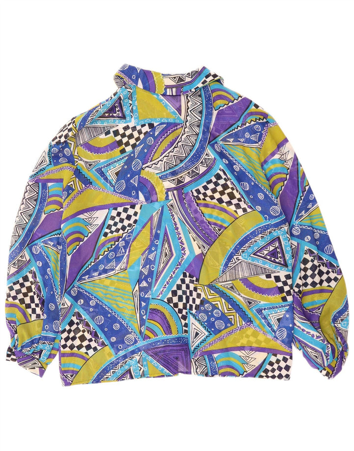 VINTAGE Damen Hemdbluse IT 42 Mittelblaues geometrisches Polyester