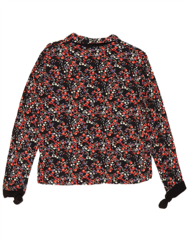Zara Damen Langarm-Blusenoberteil UK 14 Mittelschwarze Viskose mit Blumenmuster