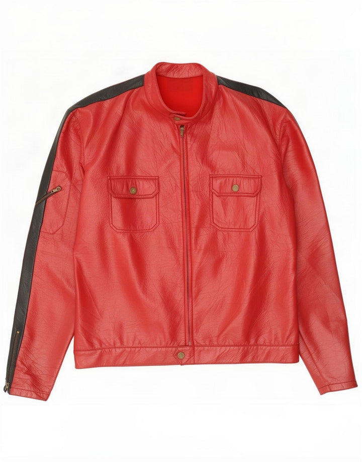 Vintage Herren Lederjacke UK 40 Large Red Colourblock
