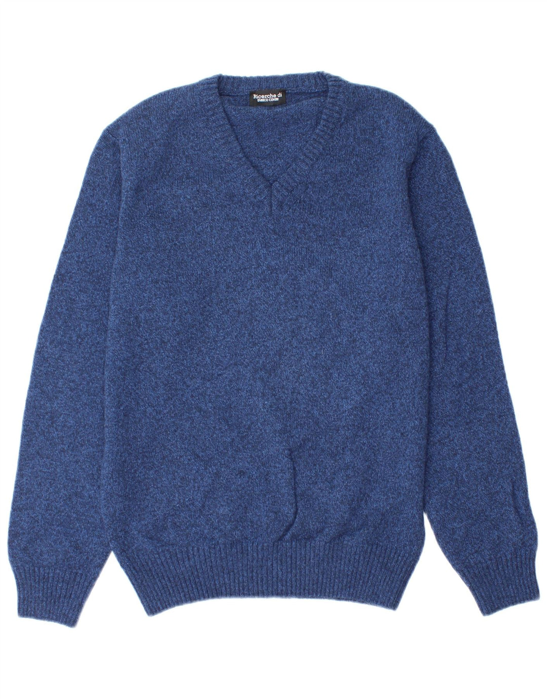 ENRICO COVERI Mens V-Neck Jumper Sweater Medium Blue Flecked