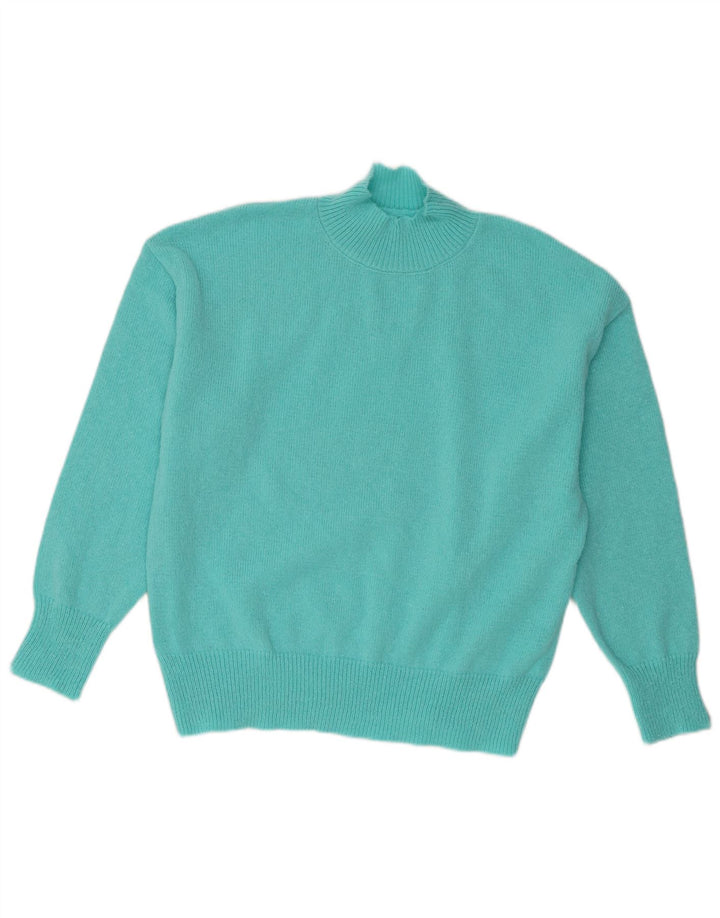 Vintage Damen Übergroßer Rollkragenpullover Pullover UK 14 Medium Türkis