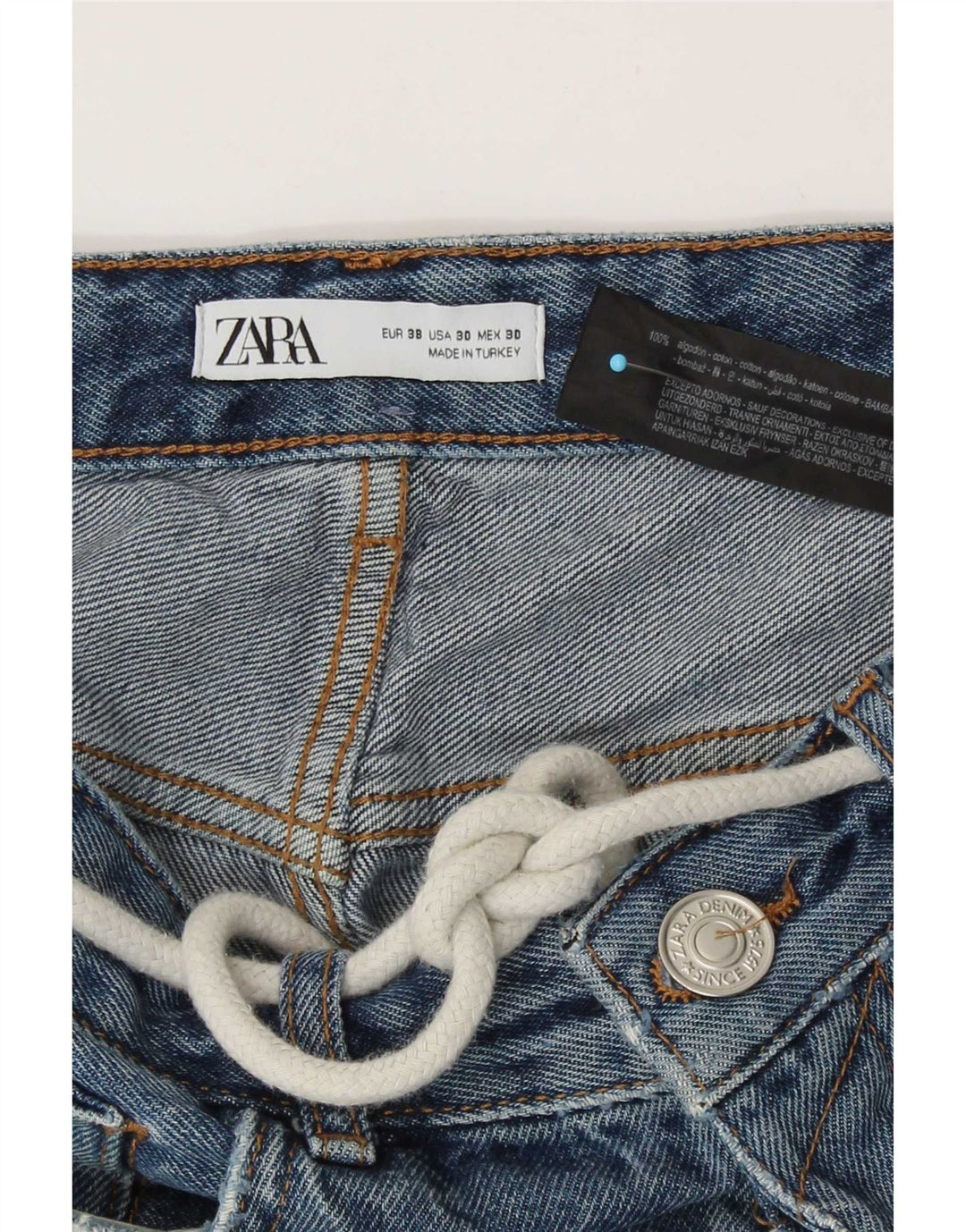 Zara Herren Distressed Denim Shorts EU 38 Small W30 Blaue Baumwolle
