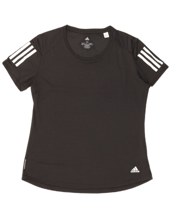 ADIDAS Damen Aeroready T-Shirt Top UK 12/14 Medium Schwarz Polyester