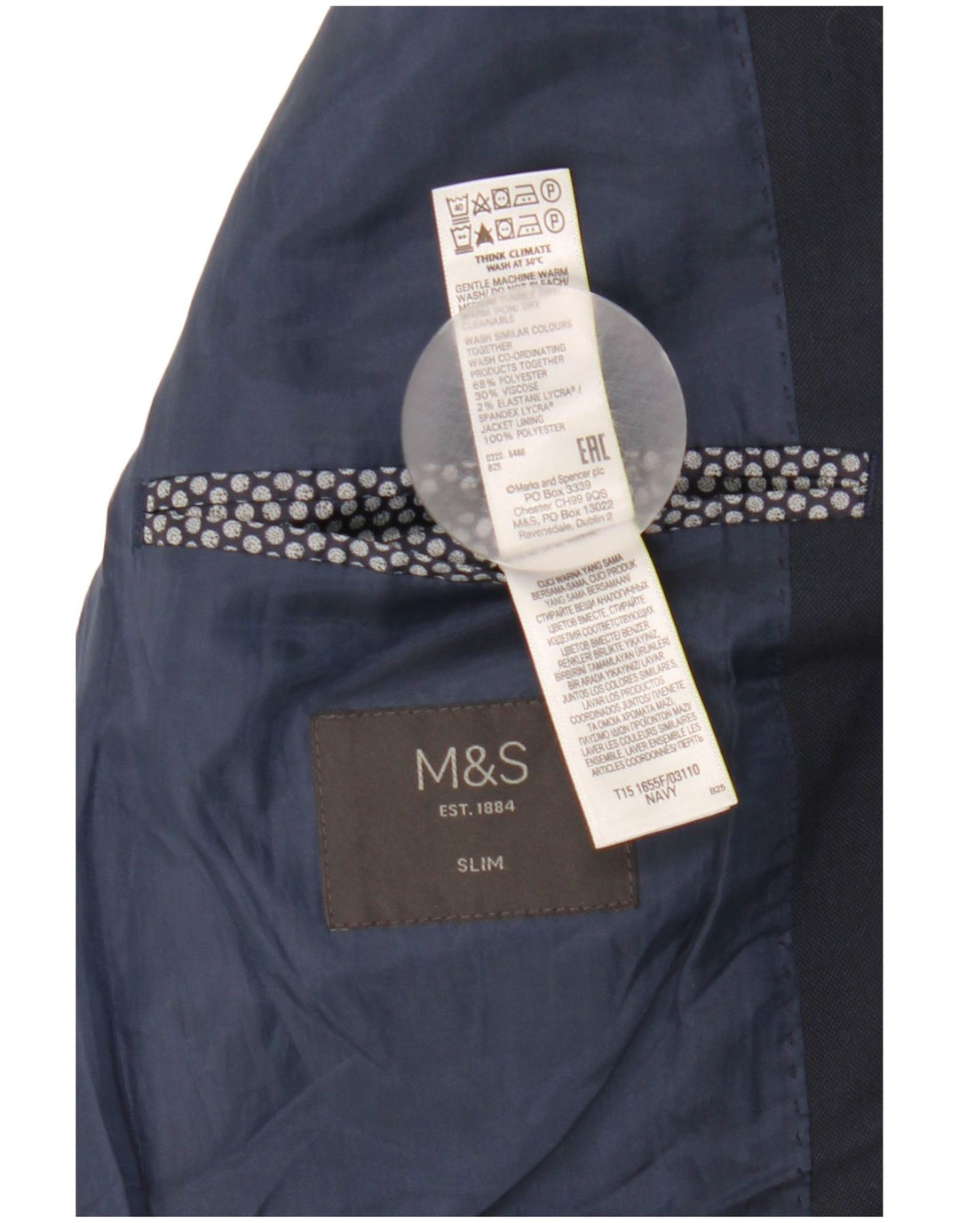 Marks & Spencer Herren-Slim-Blazer mit 2 Knöpfen, Gr. 38, Mittelmarineblau